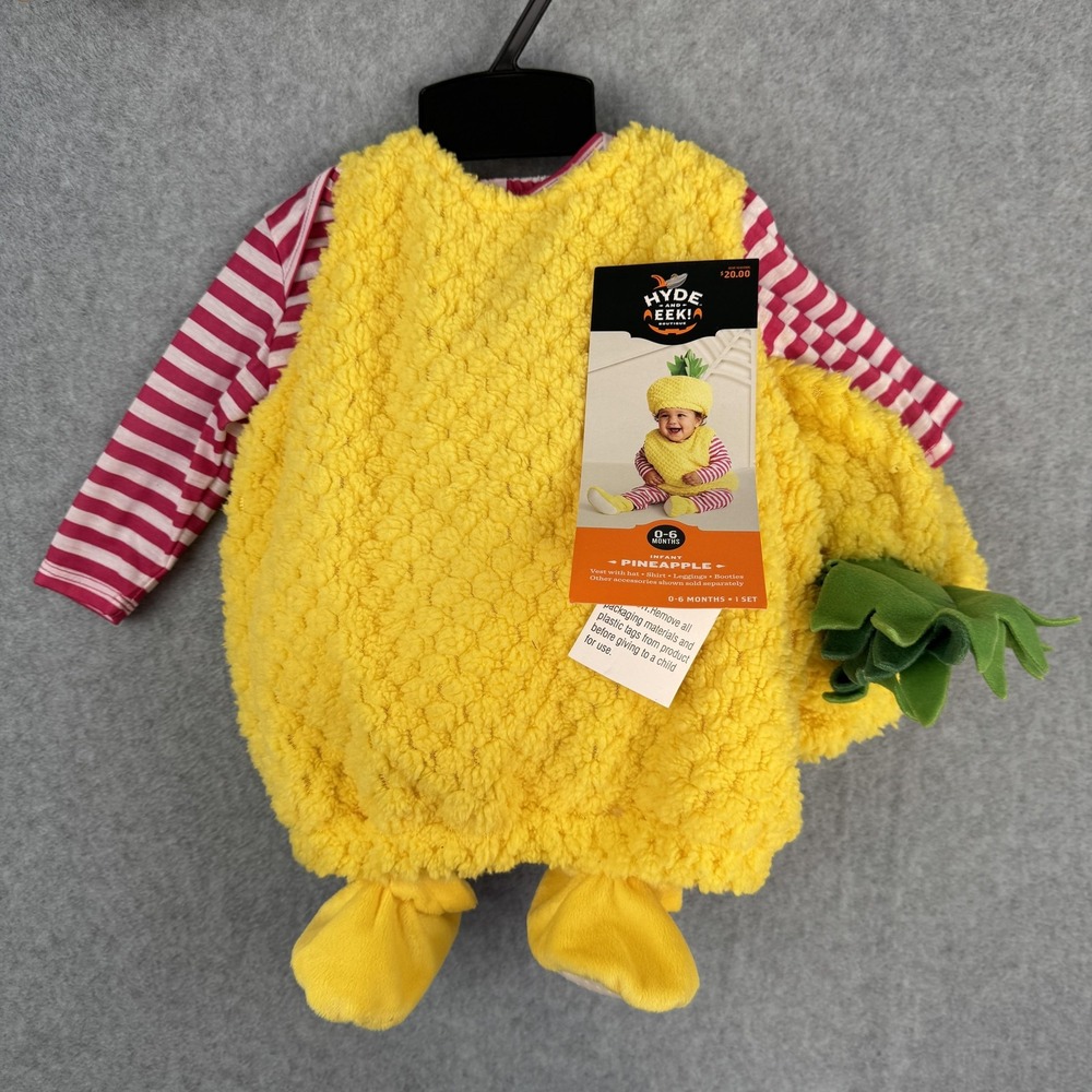 Hyde and EEK! Boutique Pineapple Costume Infant 0-6M Yellow Pink Striped 4pc Set